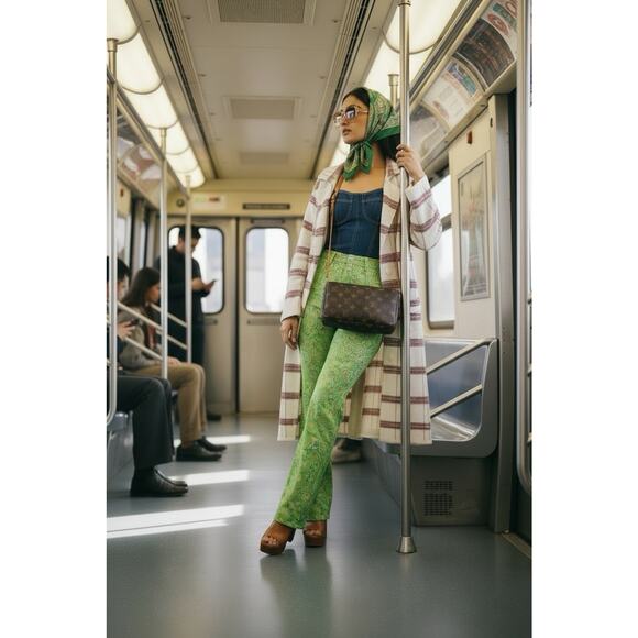 Vintage 70s Knit Fashion Plaid Long Cardigan Sweater Acrylic L Coastal Grandma - Picture 4 of 15